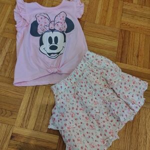 Pink Minnie Mouse Top and Floral Skirt Set